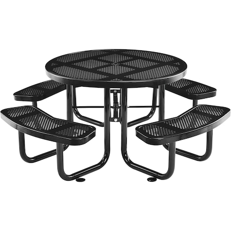 Global Industrial Round Picnic Table, Black, Perforated Metal, 46 in L, 29-1/2 in H Overall 262078BK